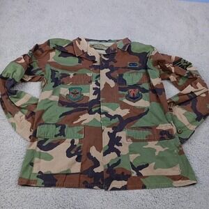 US Air Force BDU Jacket Mens Medium Short Woodland Camo Ripstop Patches Combat‎